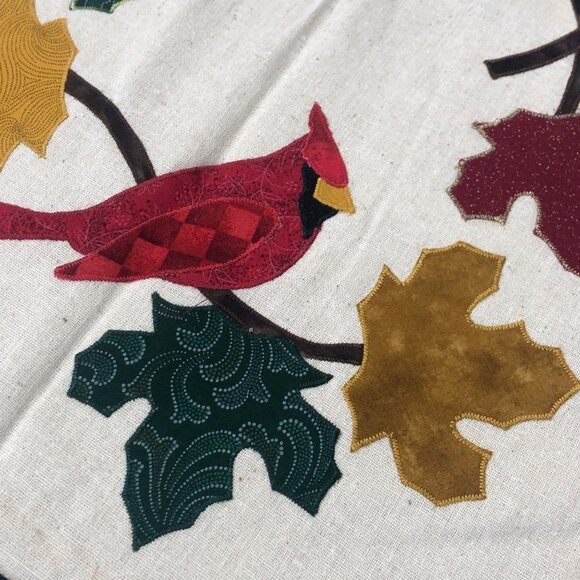 Handcrafted Fall Cardinal and Leaves Appliqued Table Runner Home Decor - Picture 3 of 6